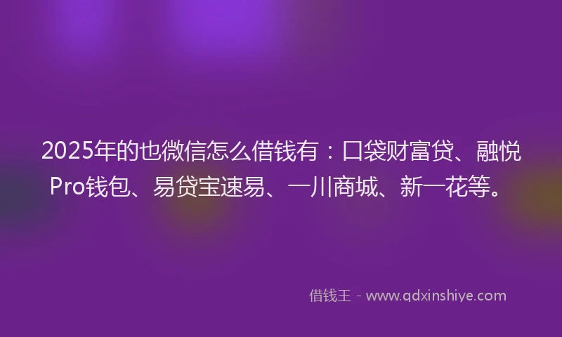 2025年的也微信怎么借钱有：口袋财富贷、融悦Pro钱包、易贷宝速易、一川商城、新一花等。