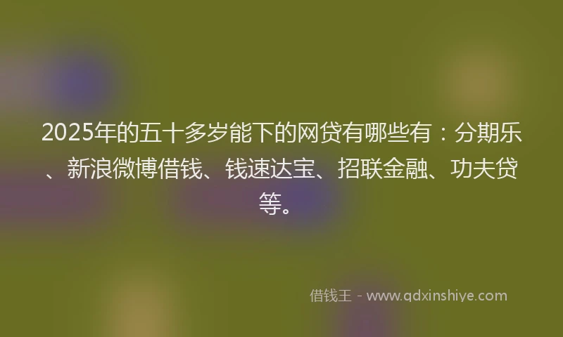 2025年的五十多岁能下的网贷有哪些有：分期乐、新浪微博借钱、钱速达宝、招联金融、功夫贷等。