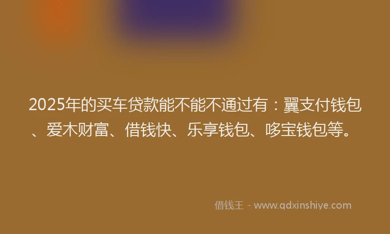 2025年的买车贷款能不能不通过有：翼支付钱包、爱木财富、借钱快、乐享钱包、哆宝钱包等。