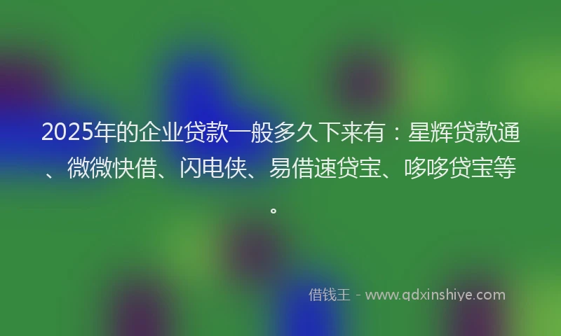 2025年的企业贷款一般多久下来有:星辉贷款通、微微快借、闪电侠、易借速贷宝、哆哆贷宝等。