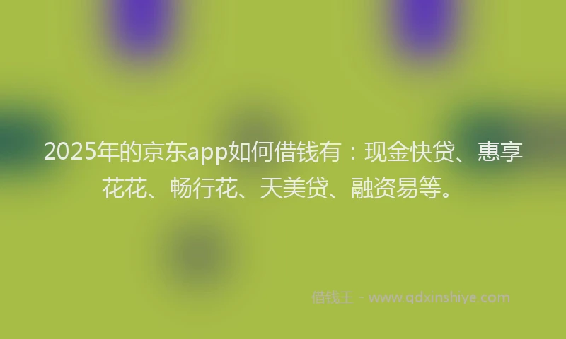 2025年的京东app如何借钱有：现金快贷、惠享花花、畅行花、天美贷、融资易等。