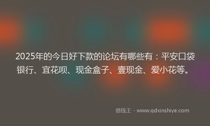 2025年的今日好下款的论坛有哪些有：平安口袋银行、宜花呗、现金盒子、壹现金、爱小花等。