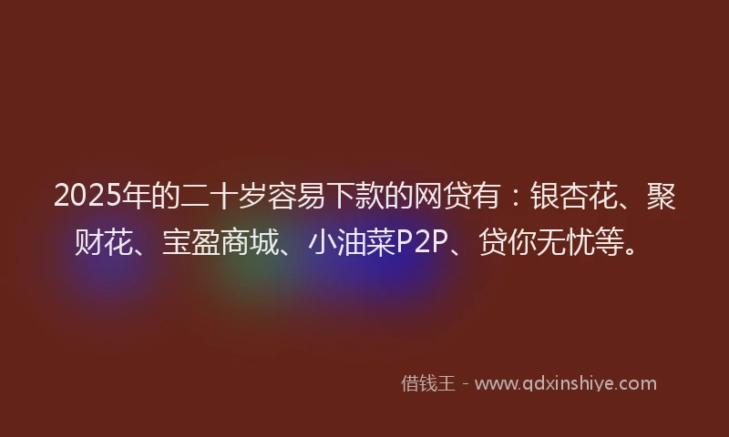 2025年的二十岁容易下款的网贷有：银杏花、聚财花、宝盈商城、小油菜P2P、贷你无忧等。