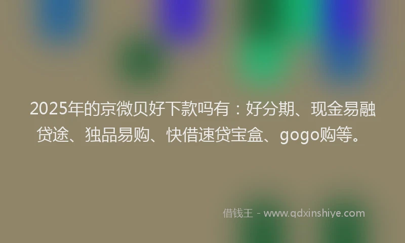 2025年的京微贝好下款吗有：好分期、现金易融贷途、独品易购、快借速贷宝盒、gogo购等。