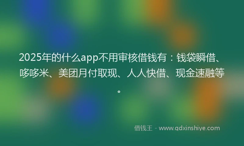 2025年的什么app不用审核借钱有：钱袋瞬借、哆哆米、美团月付取现、人人快借、现金速融等。