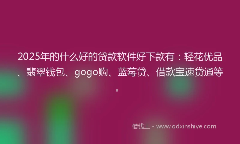 2025年的什么好的贷款软件好下款有：轻花优品、翡翠钱包、gogo购、蓝莓贷、借款宝速贷通等。
