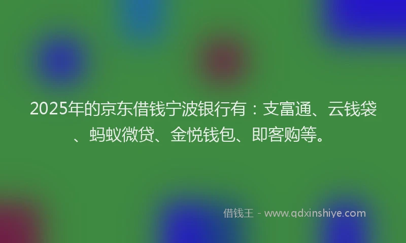 2025年的京东借钱宁波银行有：支富通、云钱袋、蚂蚁微贷、金悦钱包、即客购等。