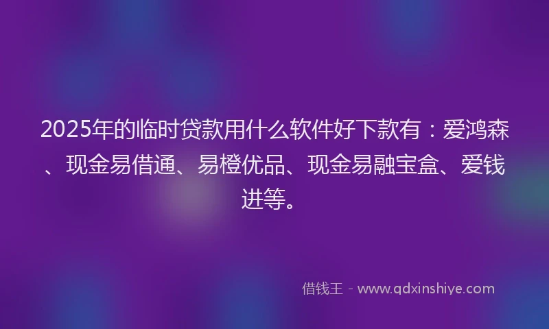 2025年的临时贷款用什么软件好下款有：爱鸿森、现金易借通、易橙优品、现金易融宝盒、爱钱进等。