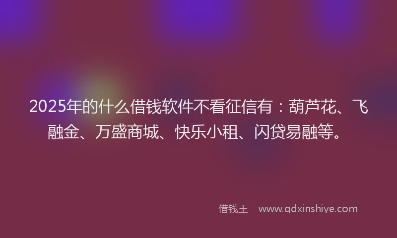 2025年的什么借钱软件不看征信有：葫芦花、飞融金、万盛商城、快乐小租、闪贷易融等。