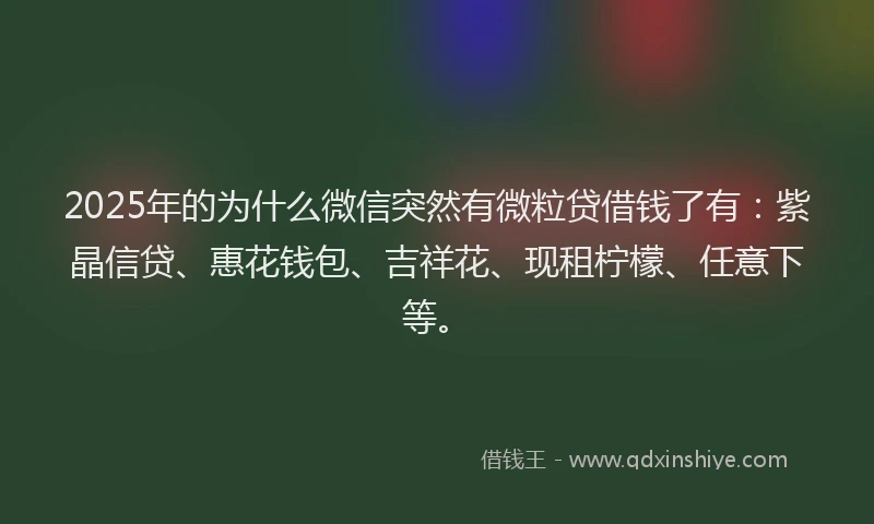 2025年的为什么微信突然有微粒贷借钱了有:紫晶信贷、惠花钱包、吉祥花、现租柠檬、任意下等。