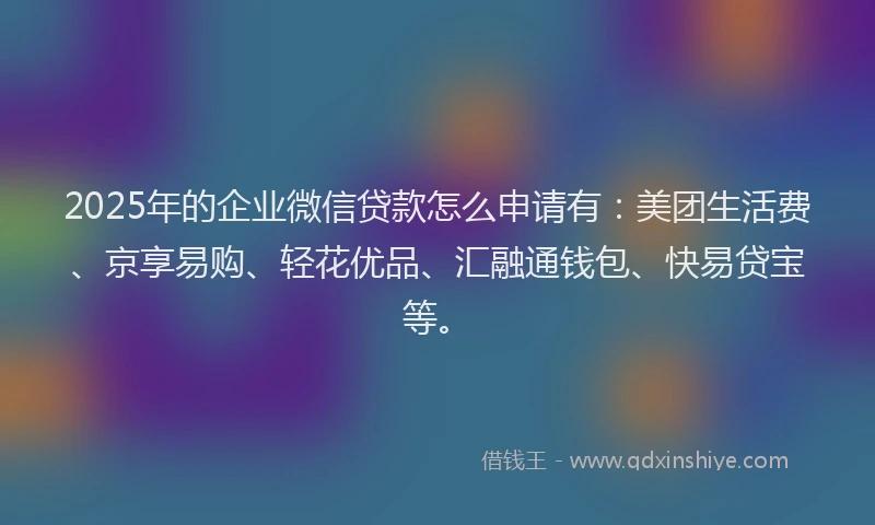 2025年的企业微信贷款怎么申请有：美团生活费、京享易购、轻花优品、汇融通钱包、快易贷宝等。