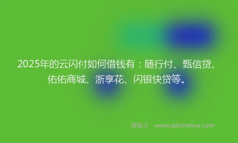 2025年的云闪付如何借钱有：随行付、甄信贷、佑佑商城、浙享花、闪银快贷等。