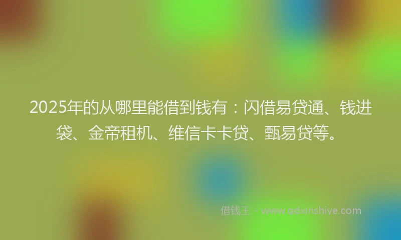 2025年的从哪里能借到钱有：闪借易贷通、钱进袋、金帝租机、维信卡卡贷、甄易贷等。