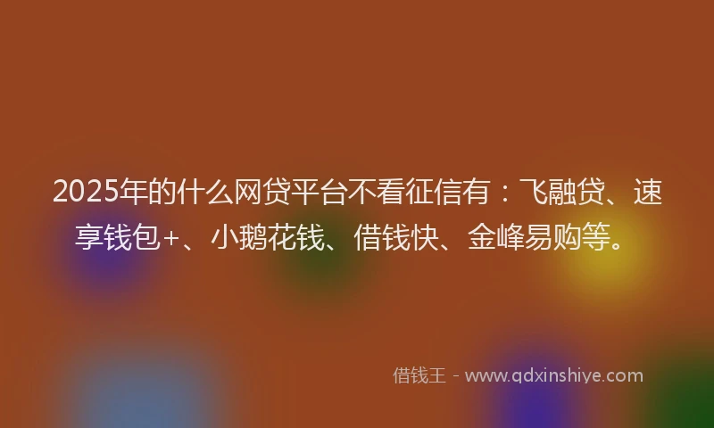 2025年的什么网贷平台不看征信有：飞融贷、速享钱包+、小鹅花钱、借钱快、金峰易购等。