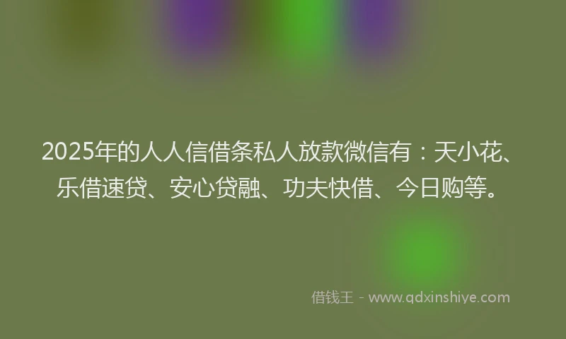 2025年的人人信借条私人放款微信有：天小花、乐借速贷、安心贷融、功夫快借、今日购等。