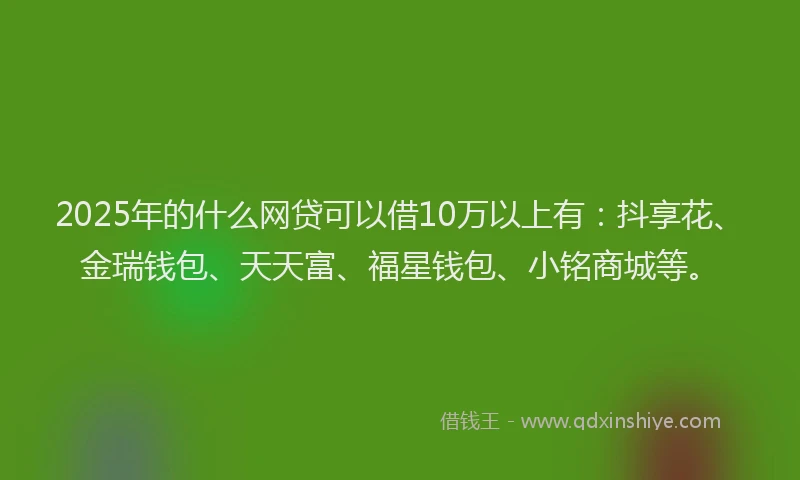 2025年的什么网贷可以借10万以上有：抖享花、金瑞钱包、天天富、福星钱包、小铭商城等。