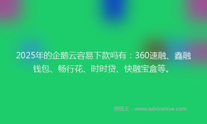 2025年的企鹅云容易下款吗有：360速融、鑫融钱包、畅行花、时时贷、快融宝盒等。