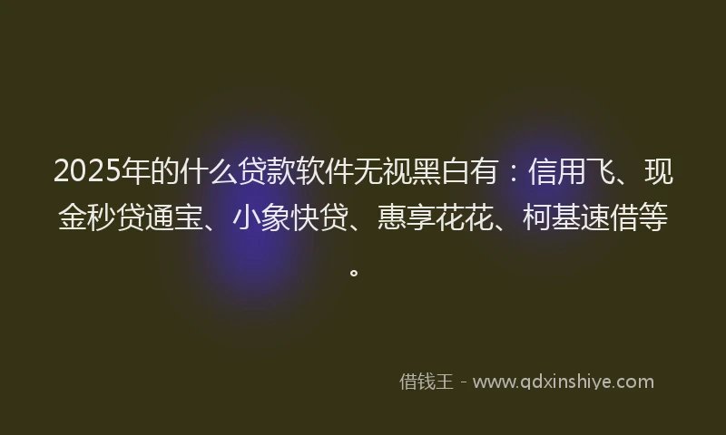 2025年的什么贷款软件无视黑白有：信用飞、现金秒贷通宝、小象快贷、惠享花花、柯基速借等。