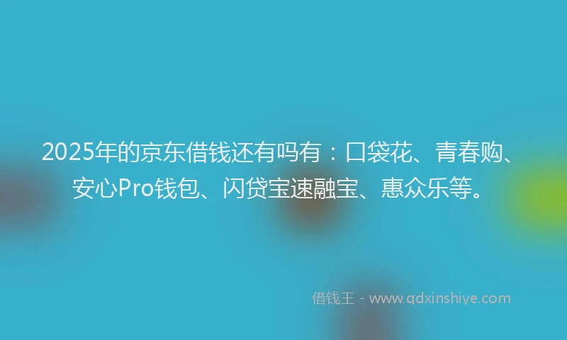 2025年的京东借钱还有吗有：口袋花、青春购、安心Pro钱包、闪贷宝速融宝、惠众乐等。