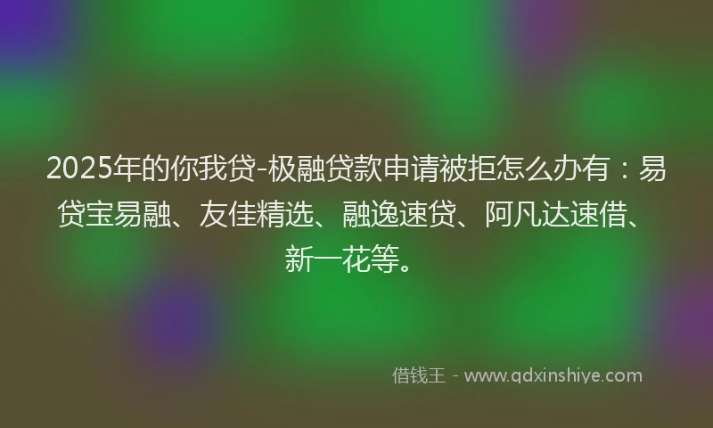 2025年的你我贷-极融贷款申请被拒怎么办有:易贷宝易融、友佳精选、融逸速贷、阿凡达速借、新一花等。