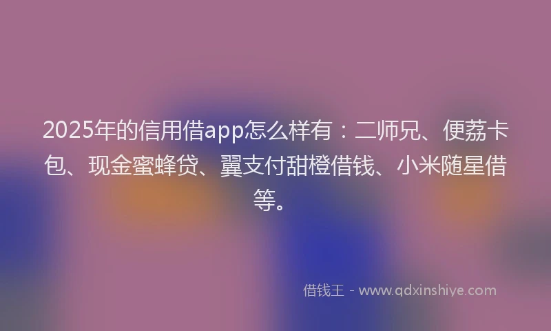 2025年的信用借app怎么样有：二师兄、便荔卡包、现金蜜蜂贷、翼支付甜橙借钱、小米随星借等。