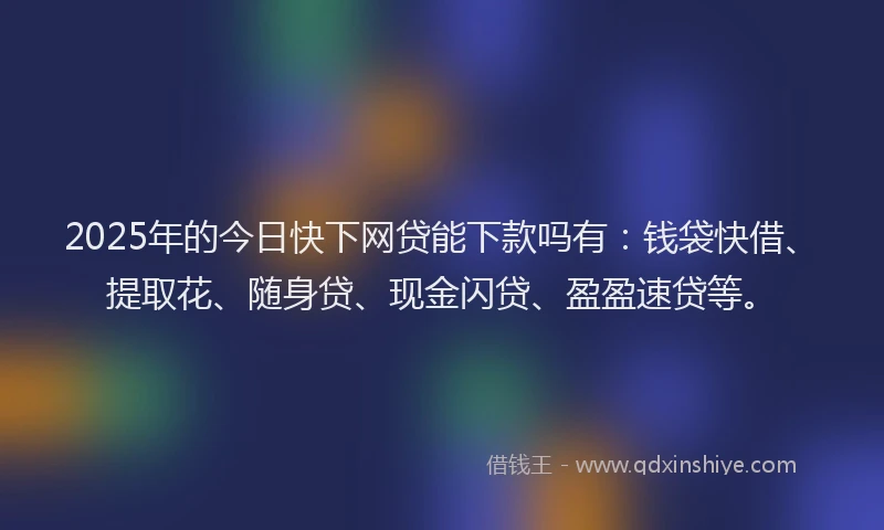 2025年的今日快下网贷能下款吗有：钱袋快借、提取花、随身贷、现金闪贷、盈盈速贷等。