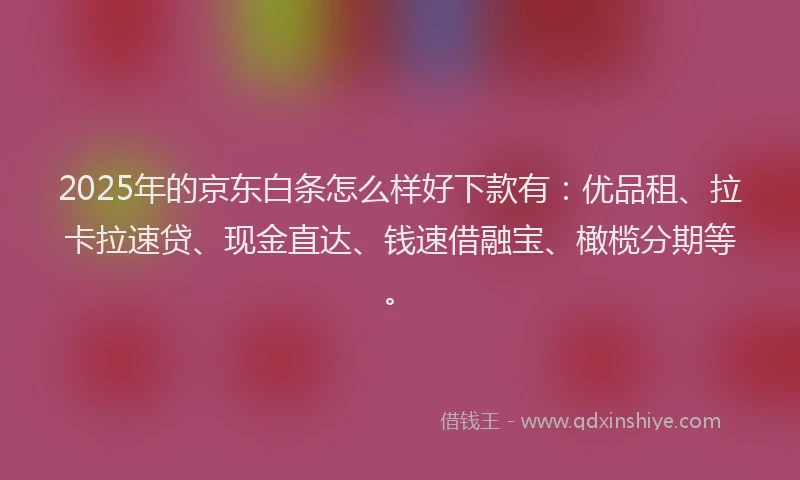 2025年的京东白条怎么样好下款有：优品租、拉卡拉速贷、现金直达、钱速借融宝、橄榄分期等。