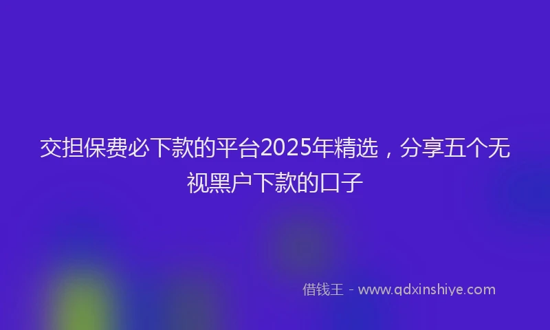 交担保费必下款的平台2025年精选，分享五个无视黑户下款的口子