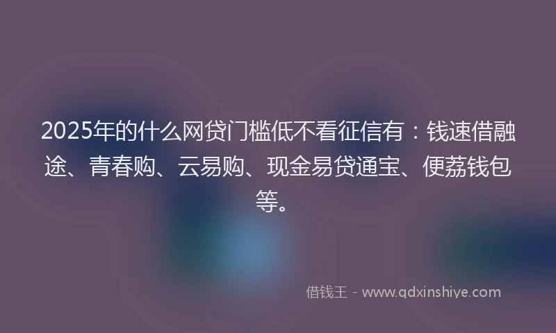2025年的什么网贷门槛低不看征信有：钱速借融途、青春购、云易购、现金易贷通宝、便荔钱包等。