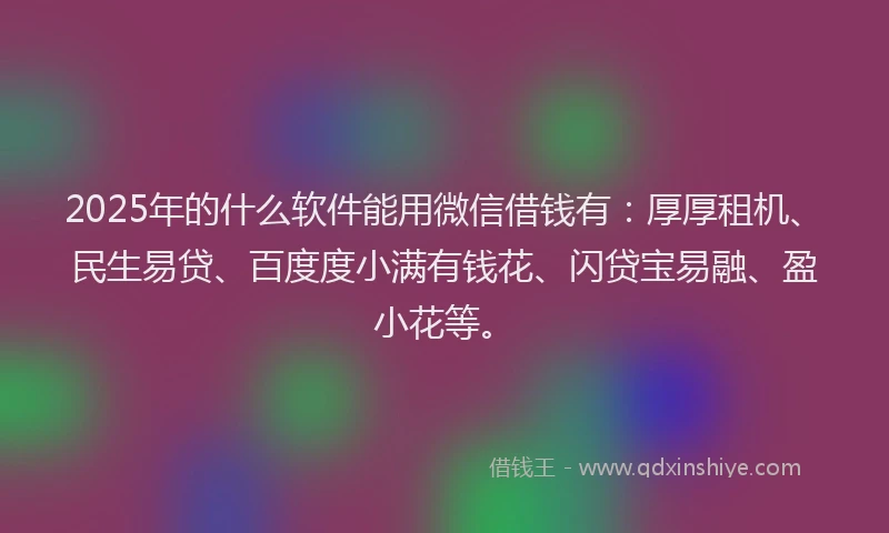 2025年的什么软件能用微信借钱有：厚厚租机、民生易贷、百度度小满有钱花、闪贷宝易融、盈小花等。
