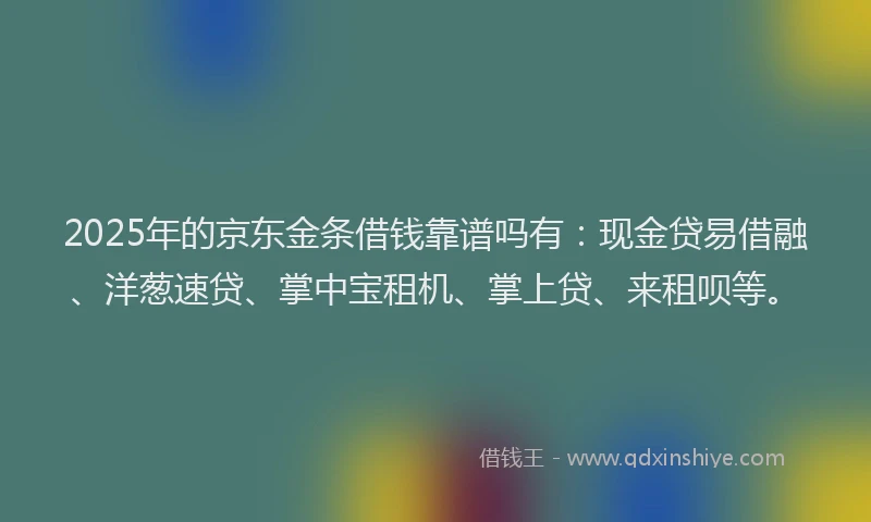 2025年的京东金条借钱靠谱吗有：现金贷易借融、洋葱速贷、掌中宝租机、掌上贷、来租呗等。