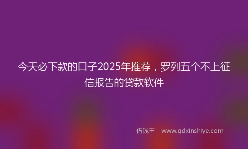 今天必下款的口子2025年推荐，罗列五个不上征信报告的贷款软件