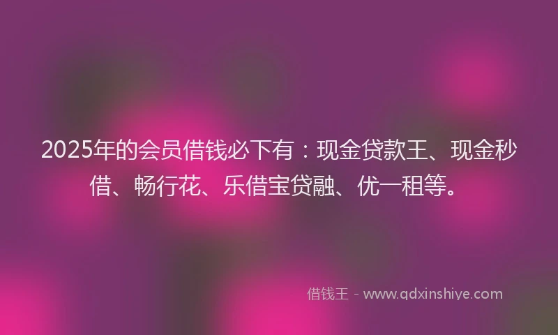 2025年的会员借钱必下有：现金贷款王、现金秒借、畅行花、乐借宝贷融、优一租等。