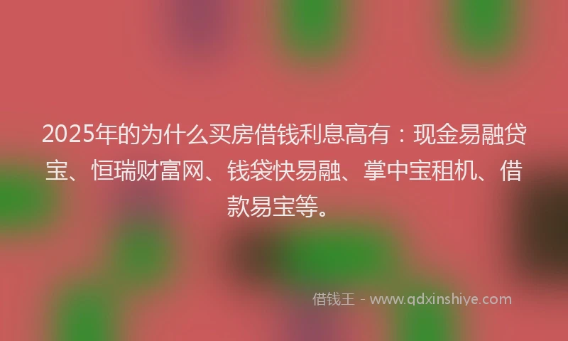 2025年的为什么买房借钱利息高有：现金易融贷宝、恒瑞财富网、钱袋快易融、掌中宝租机、借款易宝等。