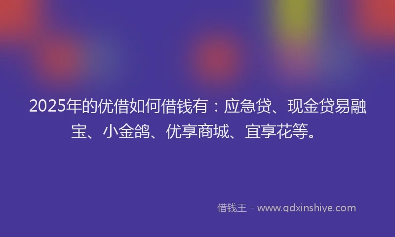 2025年的优借如何借钱有：应急贷、现金贷易融宝、小金鸽、优享商城、宜享花等。
