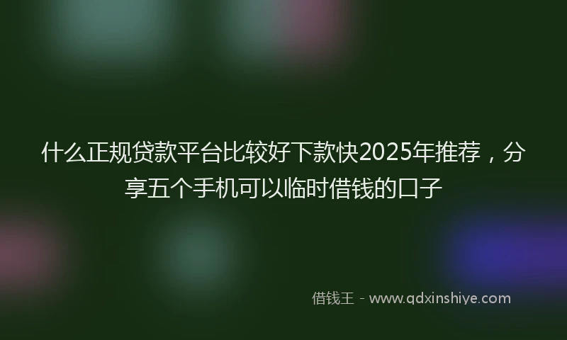 什么正规贷款平台比较好下款快2025年推荐,分享五个手机可以临时借钱的口子