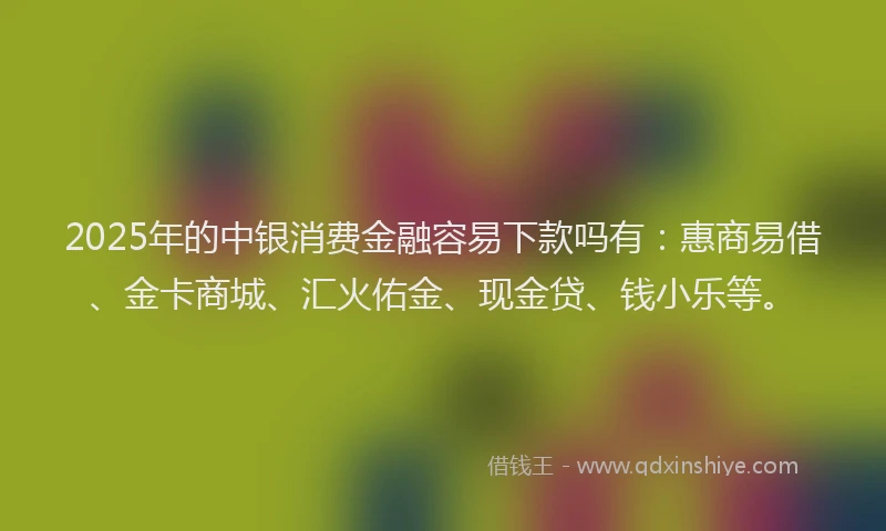 2025年的中银消费金融容易下款吗有：惠商易借、金卡商城、汇火佑金、现金贷、钱小乐等。
