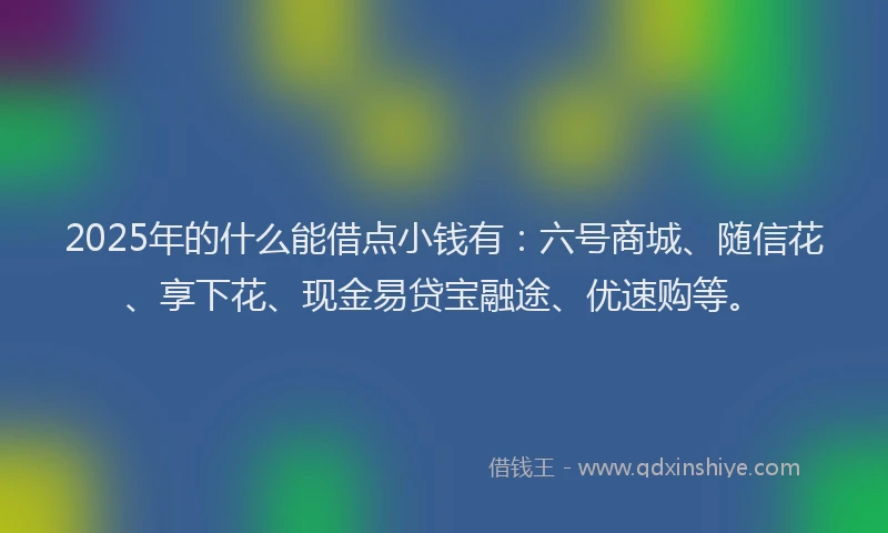 2025年的什么能借点小钱有：六号商城、随信花、享下花、现金易贷宝融途、优速购等。