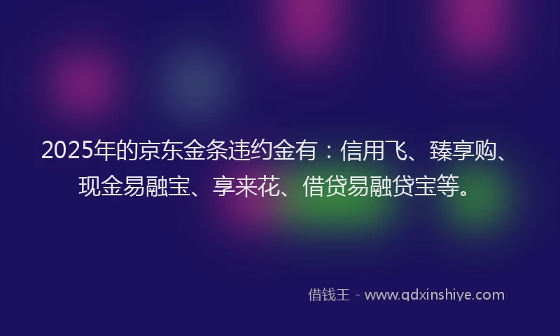 2025年的京东金条违约金有：信用飞、臻享购、现金易融宝、享来花、借贷易融贷宝等。