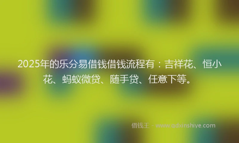2025年的乐分易借钱借钱流程有：吉祥花、恒小花、蚂蚁微贷、随手贷、任意下等。