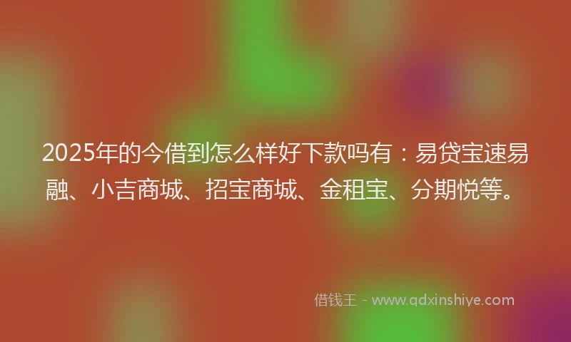 2025年的今借到怎么样好下款吗有：易贷宝速易融、小吉商城、招宝商城、金租宝、分期悦等。