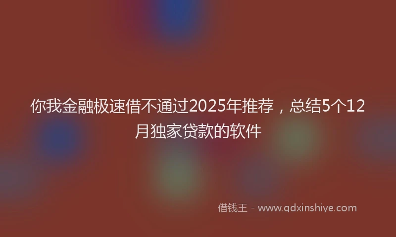 你我金融极速借不通过2025年推荐，总结5个12月独家贷款的软件