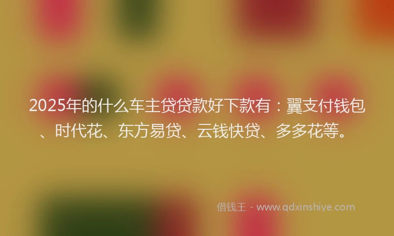 2025年的什么车主贷贷款好下款有：翼支付钱包、时代花、东方易贷、云钱快贷、多多花等。