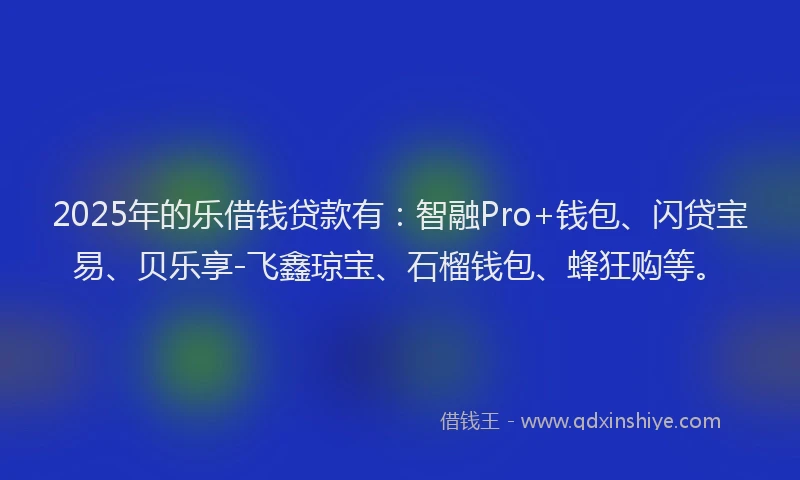 2025年的乐借钱贷款有：智融Pro+钱包、闪贷宝易、贝乐享-飞鑫琼宝、石榴钱包、蜂狂购等。