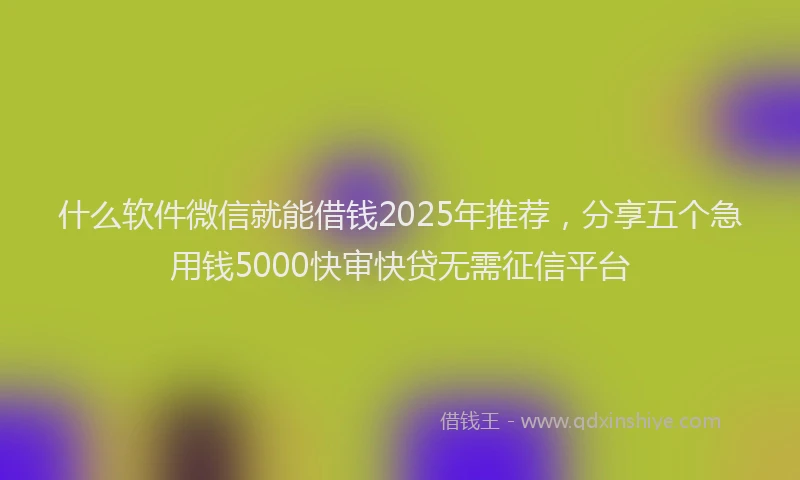 什么软件微信就能借钱2025年推荐，分享五个急用钱5000快审快贷无需征信平台