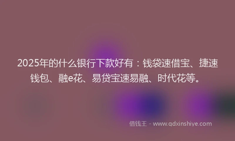 2025年的什么银行下款好有：钱袋速借宝、捷速钱包、融e花、易贷宝速易融、时代花等。