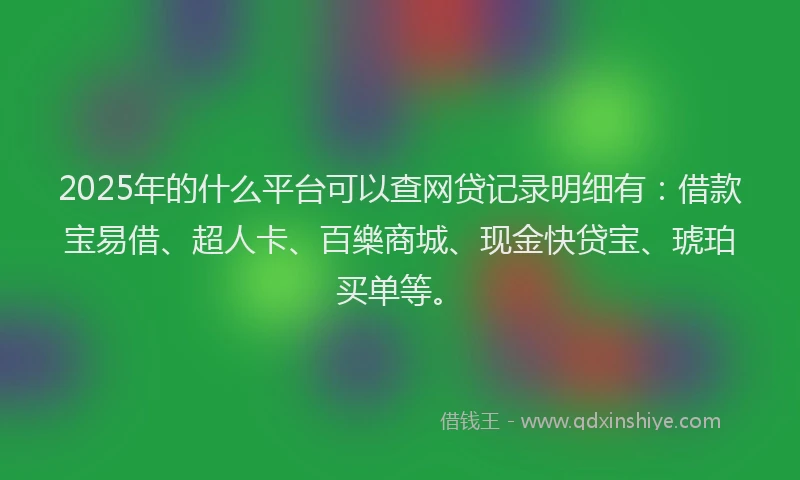 2025年的什么平台可以查网贷记录明细有:借款宝易借、超人卡、百樂商城、现金快贷宝、琥珀买单等。
