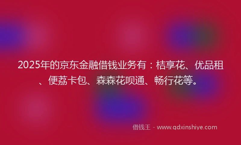 2025年的京东金融借钱业务有：桔享花、优品租、便荔卡包、森森花呗通、畅行花等。
