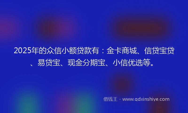 2025年的众信小额贷款有：金卡商城、信贷宝贷、易贷宝、现金分期宝、小信优选等。