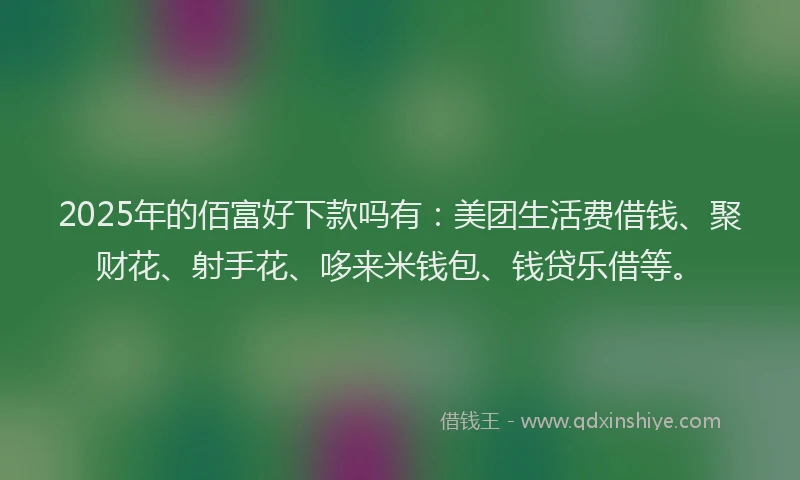 2025年的佰富好下款吗有：美团生活费借钱、聚财花、射手花、哆来米钱包、钱贷乐借等。